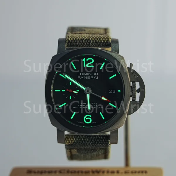 Panerai Luminor Luna Rossa GMT PAM01096 Titanium Scafotech Dial Carbotech Bezel Grey Fabric Strap 42mm Replica Watches - 2