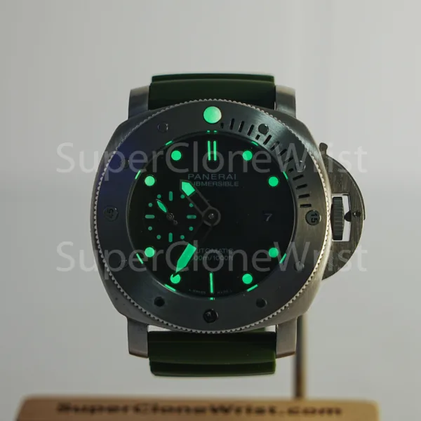 Panerai Submersible Verde Militare PAM01055 Steel Green Dial Green Rubber Strap 42mm Replica Watches - 2