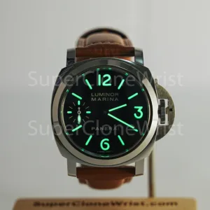 Panerai Luminor Marina PAM00111 Steel Black Dial Brown Leather Strap 44mm Replica Watches - 2