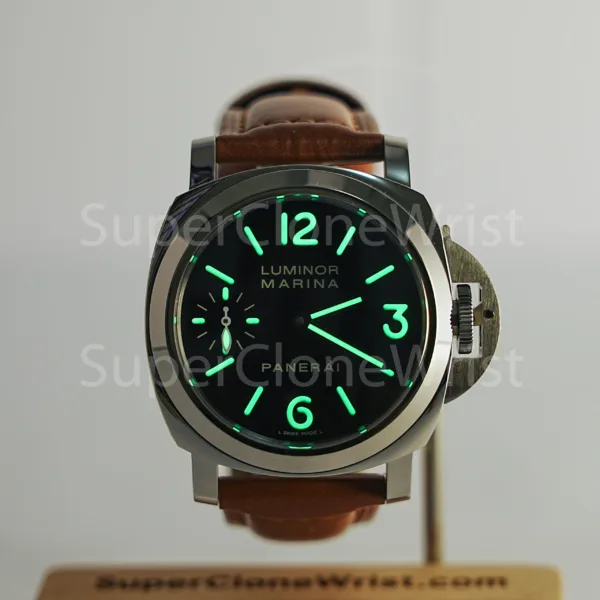 Panerai Luminor Marina PAM00111 Steel Black Dial Brown Leather Strap 44mm Replica Watches - 2